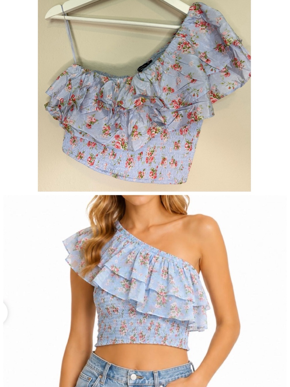Abercrombie & Fitch floral ruched one shoulder crop top